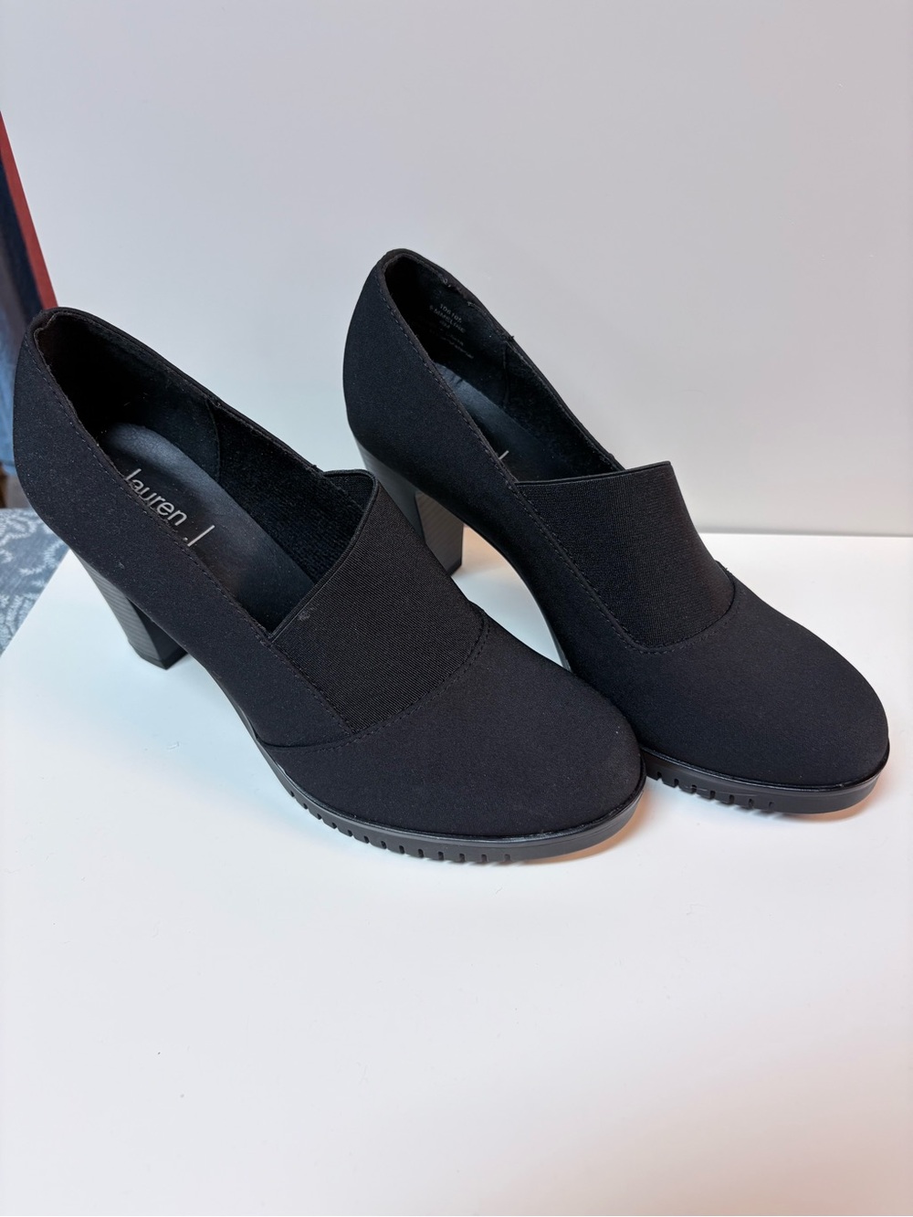 Lauren Ralph Lauren Black Elastic Slip-On Block Heel Pumps